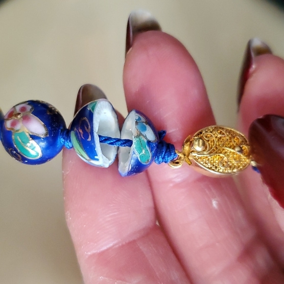 Handmade/CHINA Cloisonne blue handKnotted NECKLACE beautiful - Picture 6 of 7